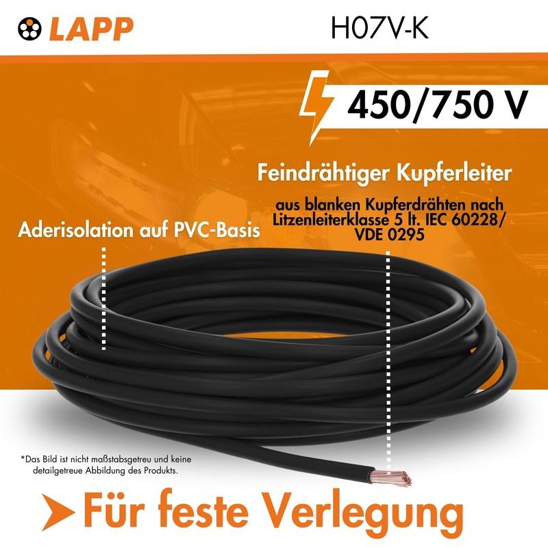 5 m Lapp 4520016 H07V-K 16.0 mm² Black I Wiring