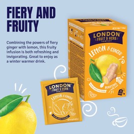 London Fruit & Herb Lemon & Ginger Tea, Caffeine-Free Herbal Infusion, 20 Teabags – Zesty Lemon with Warming Ginger, Perfect for Soothing and Refreshing (Pack of 6)