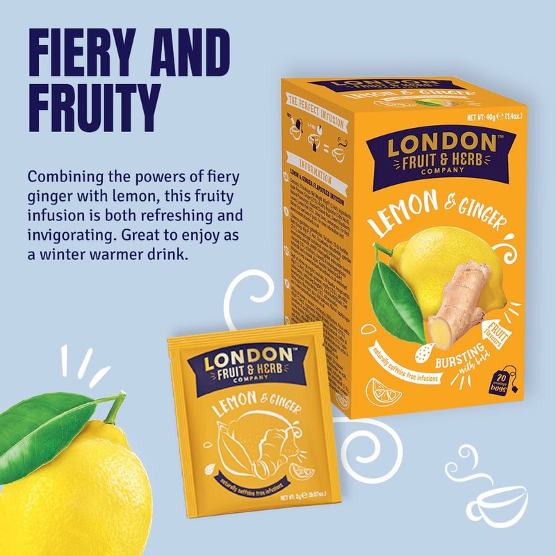 London Fruit & Herb Lemon & Ginger Tea, Caffeine-Free Herbal