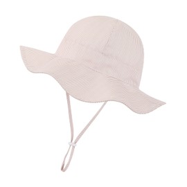 Baby Sun Hat Toddler Bucket Hats Summer Sun Protective Kids Beach Hats Wide Brim Outdoor Camping Hat for Boys Girls Strip Khaki 6-12 Months