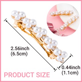 Winsyison 2pcs Pearl Rhinestone Snap Hair Clips for Women, Glitter Non-Slip Pearl Hairpins for Brides, Elegant Hair Barrettes Accessories for Thick Thin Fine Curly Straight Long Hairstyles- White