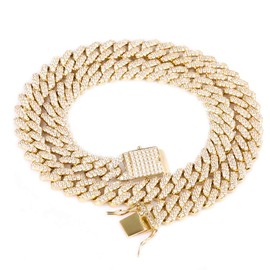 GOLD IDEA JEWELRY Hip Hop Heavy 14k Gold Plated/white gold Plated Full Iced Out Miami Cuban Link Chain Necklace/Bracelet 12MM (14k Gold Plated, 26)
