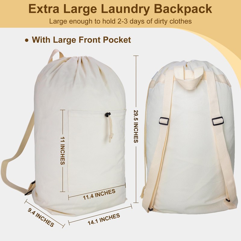 Laundry Bag Backpack, Canvas Laundry bag with Straps & Large