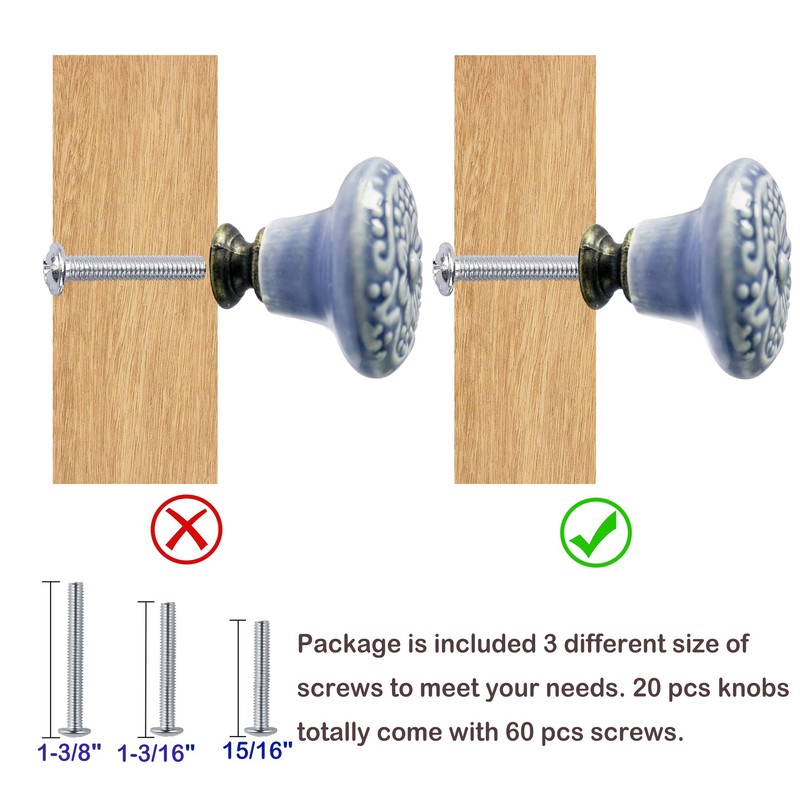 Perphin 1-2/5 inch Ceramic Kitchen Cabinet Knobs for Drawer Dresser