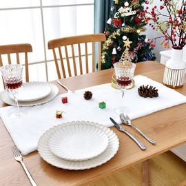 Christmas Table Runner Snowy White Faux Fur Table Runner Small Fur Table Runners for Party Birthday Christmas Friendsgiving Wedding Dinning Table Decorations, 14 x 31 Inch