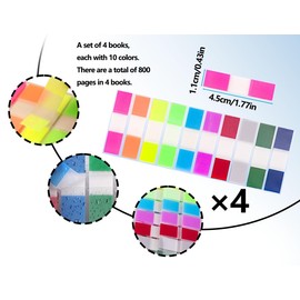 Lhbwhiz Pack of 800 Sticky Notes, Transparent Sticky Notes, Practical Book Tabs, Small Sticky Notes Tabs, Page Markers, for Study, Office, School Planner Memo (10 Colours)