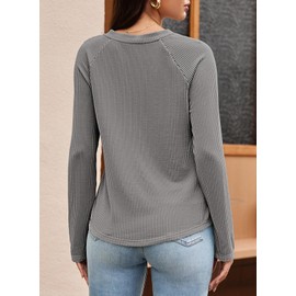Dokotoo Plus Size Clothes for Women Trendy 2025 Long Sleeve Solid Color Jacquard Texture Knit V Neck Women's T-Shirts Teacher Shirts Going Out Outfits for Women Medium Grey XX-Large