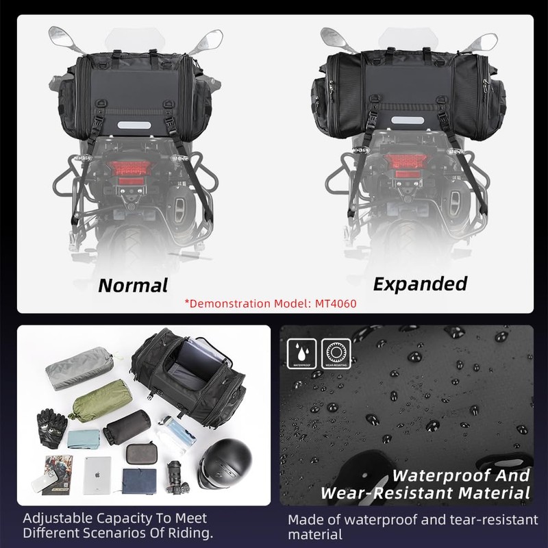 Rhinowalk Motorcycle Saddle Bag Motorbike Tail Bag Waterproof Expandable Pannier