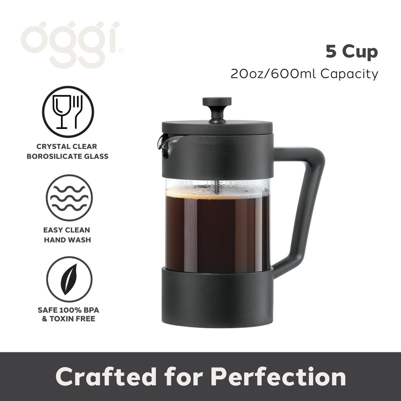 Oggi Borosilicate Glass French Press Coffee Maker (20oz)- 5 Cup