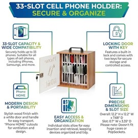 Soporte para telfono celular, 33 ranuras de madera, armario de almacenamiento para telfono celular, con asa y cerradura de seguridad para aula y...   