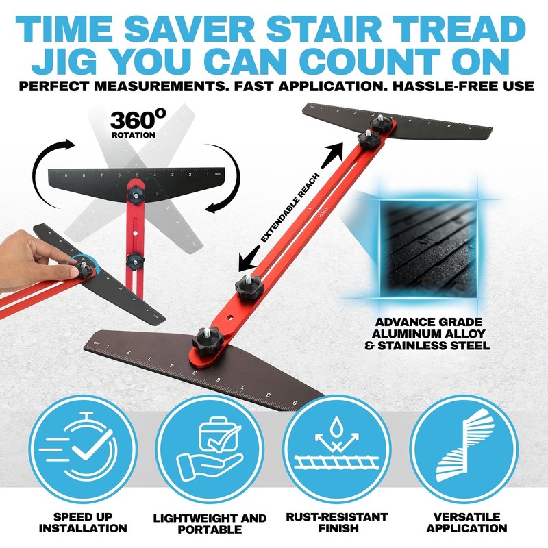 Professional Stair Tread Template Tool - Adjustable 8" to 46"
