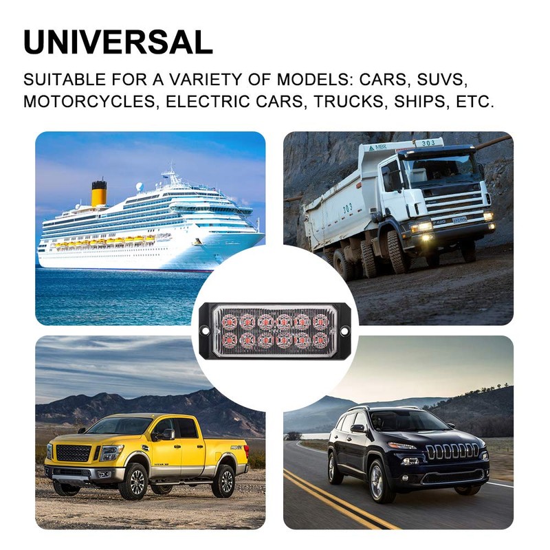 Sidaqi 1PCS Red LED Emergency Strobe Light Bar 12-24V 12