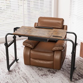 GiftGo Overbed Table with Wheels Rolling Laptop Desk Cart Table for Recliner Over Chair Adjustable for Hospital and Home Use Over The Bed Table with Storage Drawer and Cup Holder (Rustic Brown)