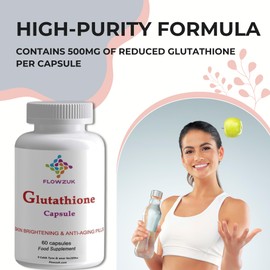 Flowzuk Glutathione Reduced Capsules - 500mg Amino Acid Supplements with Collagen & Vitamin C - Vegan Friendly Glutathione Capsules for 2 Month Supply - Fast Release & High Purity - 60 Softgels