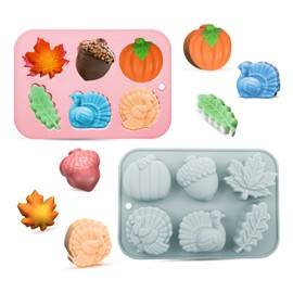 2-Pack Thanksgiving Treat Molds - 6-Cavity Silicone Baking Molds with Turkey, Pumpkin, Pinecone, Maple Leaf - DIY Chocolates, Candies, Treats