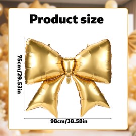 2pcs Large Bow Balloons, Bow Themed Party Decorations Elegant Coquette Balloons for Coquette Birthday Wedding Engagement Party Decoration (gold)