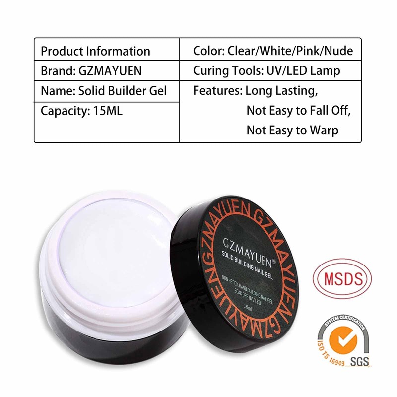 GZMAYUEN Solid Nail Extension Builder Gel 15 ml White Solid