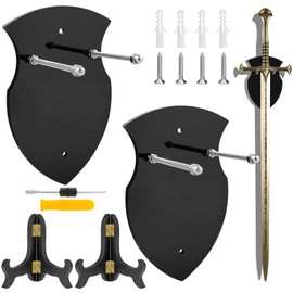 GZhaimai Pack of 2 Sword Holder Wall, Acrylic Sword Wall Mount + 2 Plate Stands for Wall, Sword, Dagger, Axe, Vertical Display and Decoration, with Screwdriver