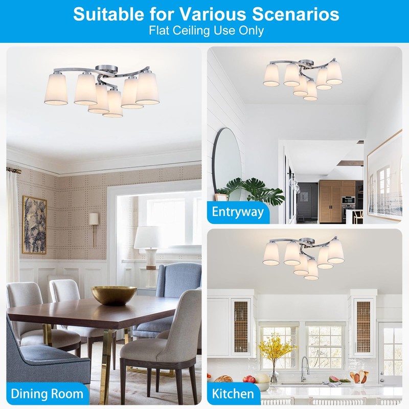 XINGQI 6-Light Modern Chandelier White Fabric Shade, 23" Large Industrial