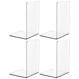 Acrylic Bookends,4 Pcs Book Ends for Shelves,Transparent Kids Book Holder With Non-Slip Mats for Desk Library Office School,Bookshelf Accessories Stands Decorative,for Heavy Duty Books,Vinyl Record,CD