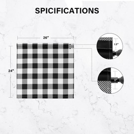 Simple Deluxe Buffalo Plaid Check Kitchen Tier Curtains, Short Small Window Gingham Curtain for Cafe, Bathroom, Kitchen Rod Pocket Curtains, Black and White, Tiers|26'' W x 24'' L X 2 Pcs