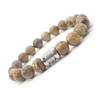 Ethnisches Herrenarmband aus braunen Jaspisperlen und zentraler Edelstahlperle