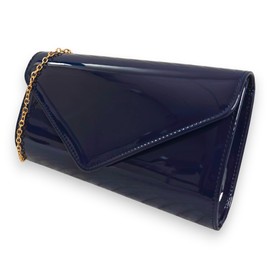 fi9 Patent Leather Bridal Wedding Evening Party Clutch Bag Navy Medium, navy