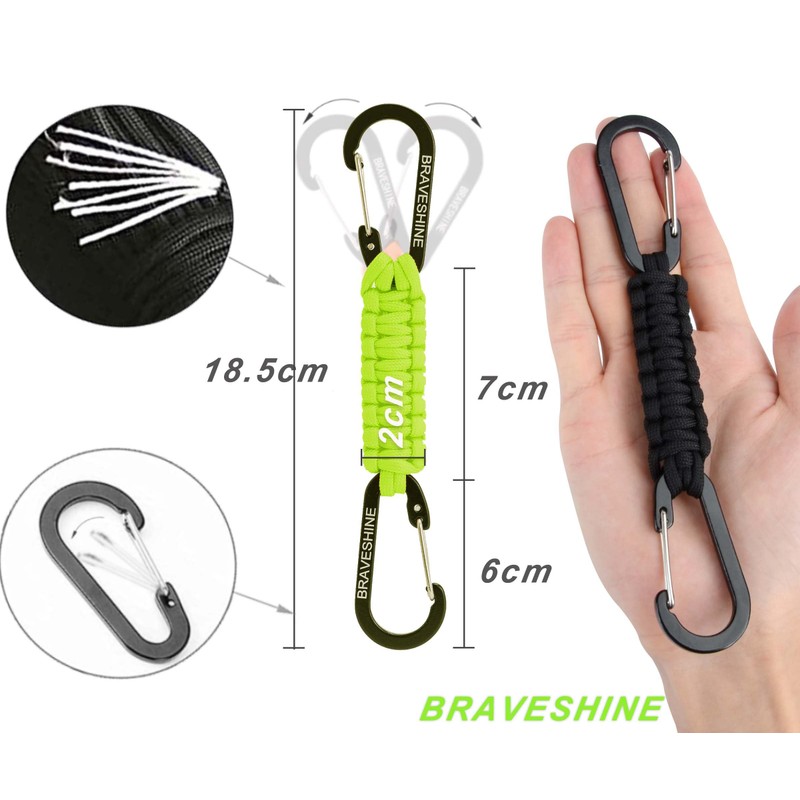 BRAVESHINE Double Head Paracord Braided Carabiner Paracord Lanyard Keychain Keychain