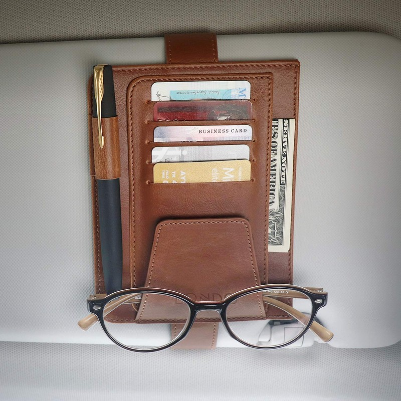 Londo Leather Sun Visor Organiser Car Interior Accessory with Credit