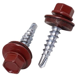 SKIR'CO (Pack of 50) Roofing Bolts, Hex Head 4.8 x 25 mm, Painted Self Drilling Screws with EPDM Washers (Oxide Red RAL 3009)