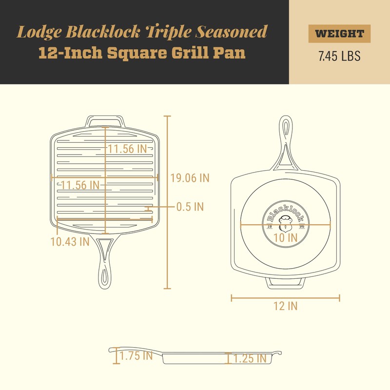 Lodge Blacklock 12 Inch Triple Seasoned Cast Iron Grill Pan
