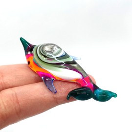 Sansukjai Narwhal Tiny Hand Blown Glass Art Figurines Sea Animals Collectible Gift Home Décor (Multicolor)