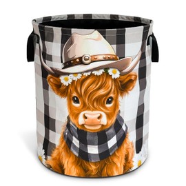 Cute Highland Cow Laundry Basket Oxford Cloth Calf Laundry Hamper With Handle Foldable Portable Clothes Storage Basket 18.9 X 16.5 In Storage Bag For Laundry Room/Bathroom/Bedroom/Dormitories