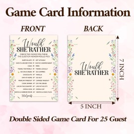 Wildflowers Bridal Shower Game Cards, Would She Rather Game Cards for Wedding Shower Engagement Party Bachelorette Party Reception, Bridal Shower Decorations, Set of 25-01