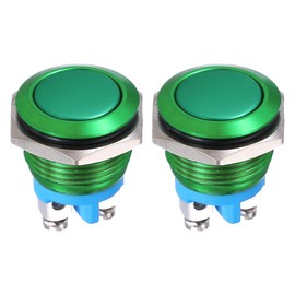 DMiotech 2 Pcs 22mm / 7/8" Push Button Switch, IP66 1NO 0-250V 5A Momentary Latching Push Button Starter Light Switch Self-reset, Aluminum Alloy Flat Head Green