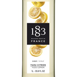 1883 Yuzu Lemon Syrup - Flavored Syrup for Hot & Iced Beverages - Gluten-Free, Vegan, Non-GMO, Kosher, Preservative-Free, Made in France | Glass Bottle 1 Liter (33.8 Fl Oz)