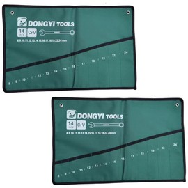DraCra 2 Pack Wrench Roll Up Pouch Wrench Set Roll Organizer 14 Pocket Slot Canvas Tool Bag Rolling Pouches for Ratcheting Wrench Set Combination Wrench Sets 8mm to 24mm Metric Wrenches Set