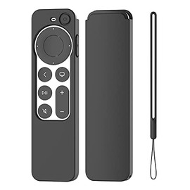 K TOMOTO Compatible with Apple TV 4K Siri Remote Case 2021, Silky-Soft Anti-Slip Protective Silicone Cover for Siri Remote Control 2nd Generation [Lanyard Included], Black