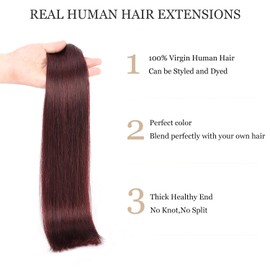 Clip in Hair Extensions Human Hair, Double Weft 120g 8pcs Burgundy Red Clip in Real Human Hair Extensions for Women Long 20Inches Thick Clip Ins #99J Wine Red Human Hair Extensions