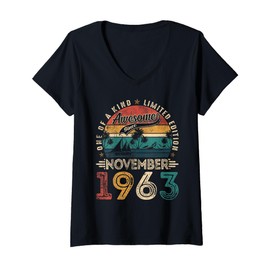 Womens Awesome Since November 1963 62 Years Old 62nd Birthday Men V-Neck T-Shirt
