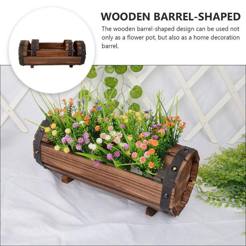 Rustic Half Barrel Planters 2Pcs Wooden Flower Pot for Yard