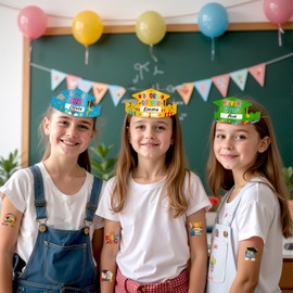 Konsait Kindergarten Graduations Caps, 30 Pack DIY Name Paper Graduation Hats for Kids, Adjustable Grad Crowns Party Supplies, Kindergarten Graduation Decorations