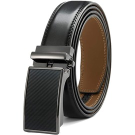 DOOPAI Men's Automatic Leather Belt with Ratchet for Business Suit, 35 mm Wide, Size Adjustable, No Holes, 06 Black Belt De