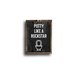 Potty Like a Rockstar HANDMADE Bathroom Wall Décor - Pre-stretched 8x10 Canvas w/Rustic Wood Frame
