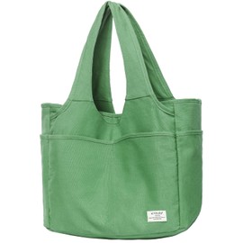 KYALOU Utility Large Canvas Tote Bag with Pockets, Women Casual Shoulder Bags with 13 Exterior & Interior Pockets for Work Gym Beach Travel Shopping Grocery (Green)