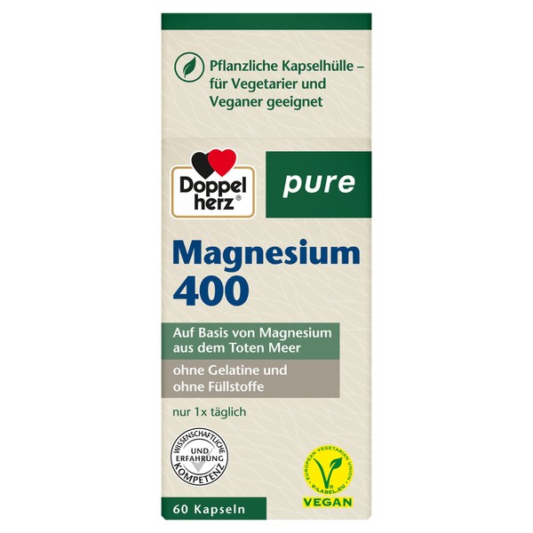 Doppelherz Pure Magnesium 400 - Based on Magnesium from the Dead Sea - Vegan - 60 Capsules