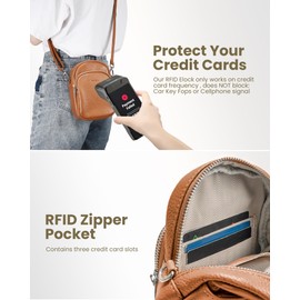 befen Brown Genuine Leather Small Crossbody Purse for Women Travel Cross Body Bags Phone Purses with RFID Blocking Card Slots