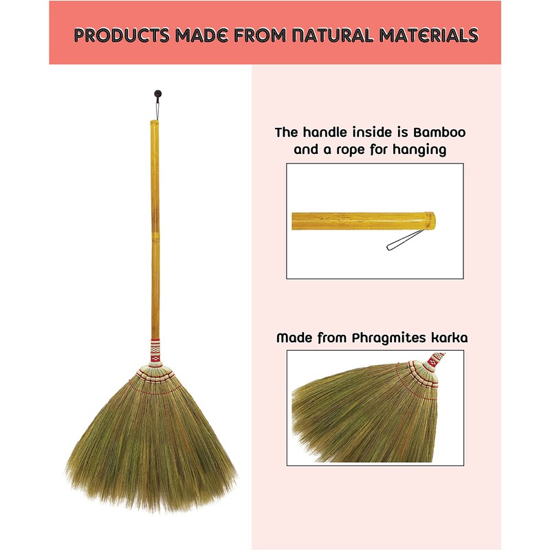Indoor Grass Broom 40 Inch with Bamboo Handled Brooms for