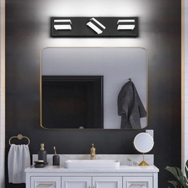 SOLFART Black 3 Light Vanity Lights Over Mirror, Modern LED Bathroom Lighting Fixtures 24W ND