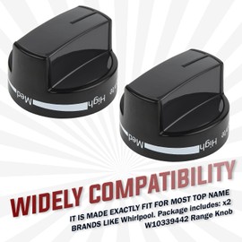 W10339442 Whirlpool Stove Knobs Cooktop Surface Burner Control Knobs Black Compatible with Whirlpool Gas Range/Stove/Oven - Repalces: W10339442, WPW10339442VP, 2311008, AP6019877 (2 Pack) | Seentech
